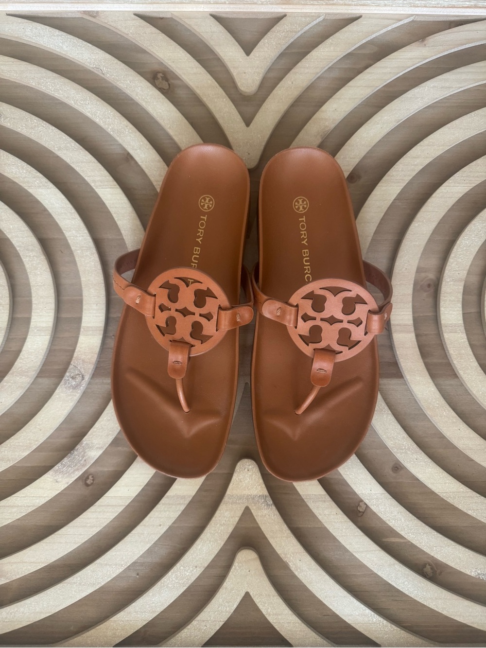 Tory Burch Brown Leather Logo Thong Sandals
